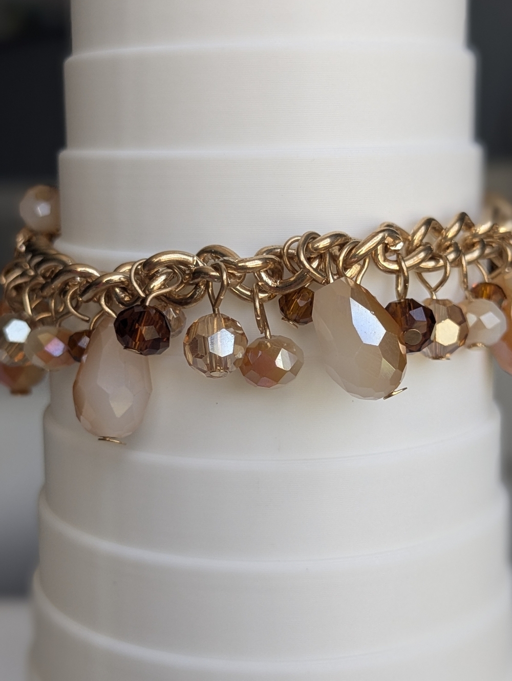Rose Gold Tone Crystal Charm Bracelet – Warm Neutral Tones